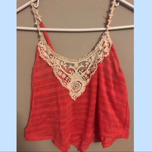 Pink tank top with floral straps